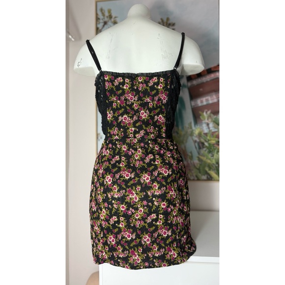 Free People Intimately Black Floral Lace Mini Dress Chemise Slip Size Large Y2K - Picture 6 of 7